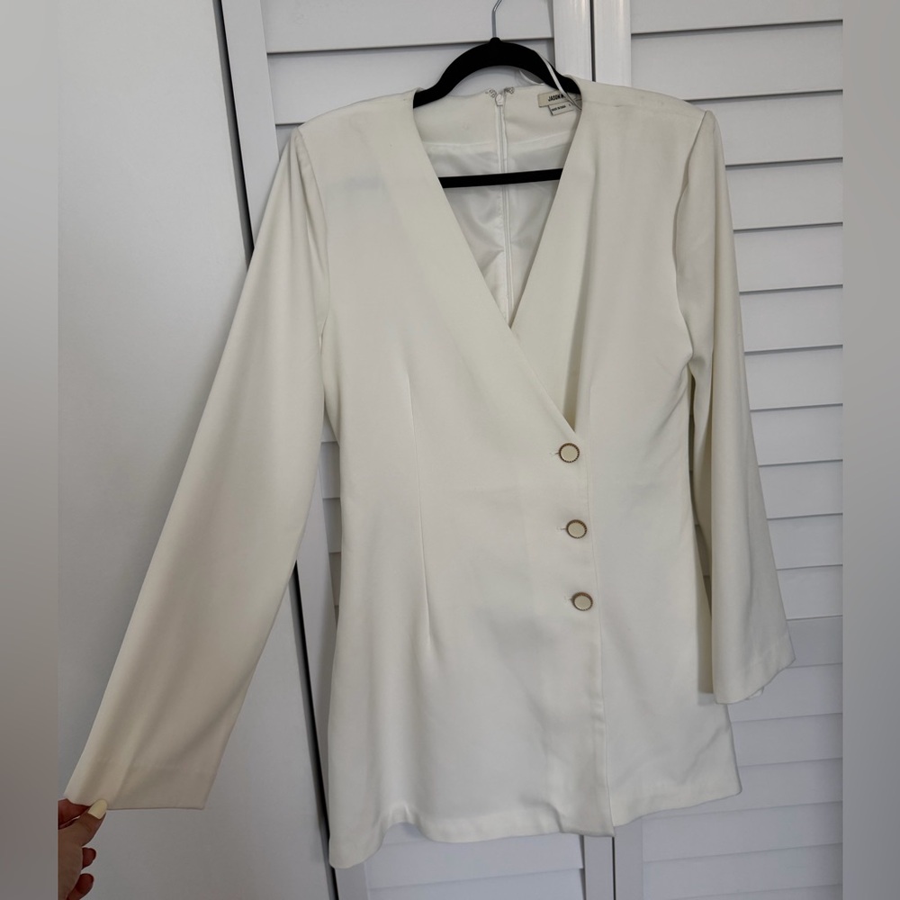 Jason Wu Ivory Wrap Blazer Dress with Gold Button Detail